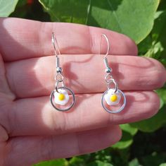 Mini Egg Earrings Adjustable Yellow Earrings With Tiny Beads, Handmade Yellow Drop Clip-on Earrings, Fried Egg Earrings, Egg Jewelry, Egg Earrings, Nickel-free Yellow Czech Glass Earrings, White Topaz Earrings, Mini Egg, Bat Earrings