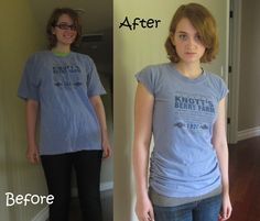 before and after photos of a woman's t - shirt that has been changed