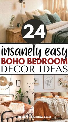 bedroom decor with text overlay that reads, 24 amazingly easy boho bedroom decor ideas