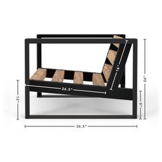 a black and wood bench with wooden slats on the bottom, measurements for each seat