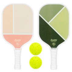 two paddles and one ball are shown next to each other on a white background