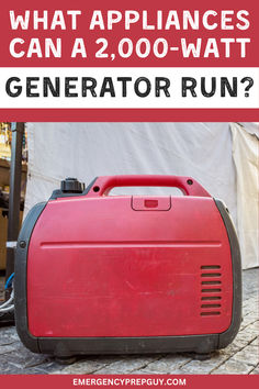 A red emergency generator on a paved surface, representing ideas for what appliances can be powered by a 2,000-watt generator. Portable Solar Generator Diy How To Build, Generator House Ideas, Travel Trailer Generator, Generator Transfer Switch, Generator Shed, Generators For Home Use, Basic Electronics, Emergency Generator, Small Generators