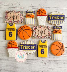 decorated cookies with basketball, basketball jersey and hoop