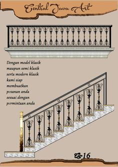 the steps and railings are labeled in different languages, with an image above them