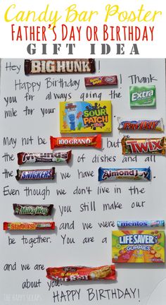 a birthday card with candy bars on it