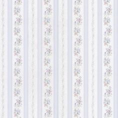 a white and blue striped wallpaper with flowers