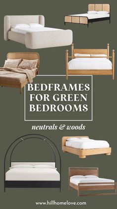 bed frames for green bedroom with neutrals and woods in the bottom right hand corner