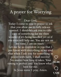 a prayer for worrying with the words dear god, i come to you in prayer