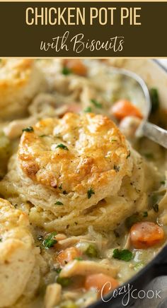 chicken pot pie with biscuits and vegetables Chicken Pot Pie Recipe With Biscuits, Chicken Pot Pie With Biscuits, Pot Pie With Biscuits, Pot Pie Recipe Easy, Biscuit Chicken Pot Pie, Easy Chicken Pot Pie Recipe, Easy Comfort Food Dinners, Pot Pie Casserole, Chicken Pot Pie Filling