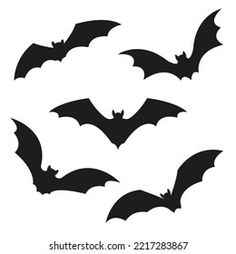 bats flying in the air on a white background, set of four different silhouettes