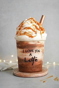 i love you latte with whipped cream and caramel drizzle