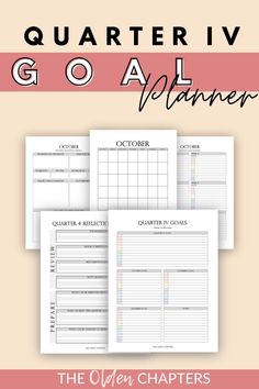 the printable goal planner is shown in three different colors and sizes, with text overlay