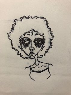 a drawing of a woman with curly hair