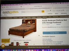 an image of a bed with storage footboard on the webpage for dutchcrafters