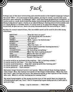 a black and white text description page with the words f u k written in cursive writing