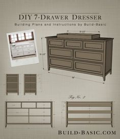 the plans for a dresser are shown