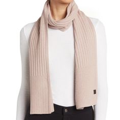 Luxurious Ribbing Textures This Versatile Knit Scarf That's Sure To Add A Cozy Element To Any Outfit. 86" L X 10" W. 70% Acrylic, 30% Wool. Dry Clean. Imported. Blush Scarf, Fall Scarf, Half Cardigan, Ribbed Scarf, Merino Wool Scarf, Grey Scarf, Pink Scarves, Knit Infinity Scarf, Black Scarf