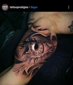 an eye tattoo is shown on the arm