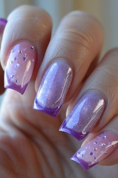 Purple French Tip Nails Colourful Nails, Fake Nails Designs, Purple Nail Designs