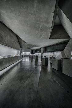 black and white photograph of an empty building