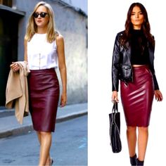 Cute Burgundy Faux Leather Pencil Skirt With Tags Still On Perfect For The Holiday Season Skirt And Tights, Faux Leather Pencil Skirt, Leather Pencil Skirt, Fashion Nova, Pencil Skirt, Holiday Season, Womens Skirt, Tights, Faux Leather