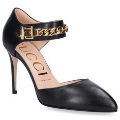 Selling A Brand New Pair Of Women's Gucci Sylvie Gold Chain Pointed Black Leather Heels, Pumps In Size 6 Or 36 Eu. This 75 Mm Mid Heel Is Brand New And Purchased At A Gucci Store And Comes With A Pair Of Replacement Rubber Heel Inserts And One Pair Of Gucci Dust Bags. Pink Pumps Heels, Gucci Shoes Women, Hot Pink Pumps, Gucci Sylvie, Gucci Pumps, Gucci Boots, Platform Shoes Heels, Gucci Heels, Beige Heels