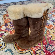 Super Cozy Fur-Lined Boots In Vguc To Euc. The Only Wear Is Barely Noticeable On The Sueded Leather Of The Right Toe (See Pics). Footbed Fur Is Still Pretty Fluffy. Soles Don’t Show Any Wear. A Winter Classic. You Are Welcome To Make An Offer! I Start High For Shipping Promos. Ugg Lace Up Boots, Fluffy Boots, Shoes Ugg, Fur Lined Boots, Womens Uggs, Winter Rain, Ugg Shoes, Ugg Boots, Lace Up Boots