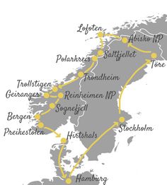 a map showing the route from stockholm to stavangern, sweden and other countries