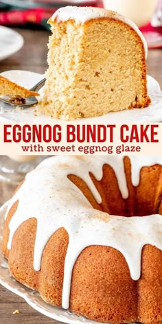 eggnog bundt cake with sweet eggnog glaze on the side