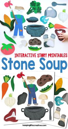 an interactive story printables stone soup with pictures of people and vegetables on it