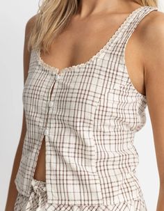 RHYTHM Rumi Womens Top - Cream Combo | Tillys Rhythm Clothing, Wwe T Shirts, Check Tops, Check Fabric, Kids Outerwear, Swimsuit Cover Ups, Rumi, Graphic Tee Shirts, Wide Straps