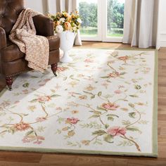 SAFAVIEH Chelsea Collection HK263A Hand-hooked Ivory Rug Image 1 Floral Rug Nursery, Cottagecore Rugs, Cottagecore Rug, Floral Rug Living Room, Floral Area Rug, Country Floral, Beautiful Rugs, Floral Area Rugs, Round Area Rugs