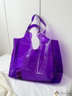 BirdinBag - Letter Print PVC Tote Bag - Spacious and Stylish Types Of Lettering, Inch Bag, Purple Pattern, Word Wrap, Bags Tote, Shoulder Tote Bag, Bag Bag, Shoulder Tote, Letter Print