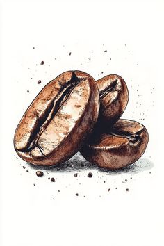 two coffee beans are sitting on top of each other in the middle of some dirt