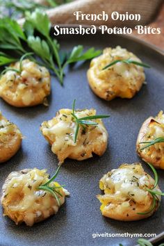 small appetizers with cheese and herbs on a plate