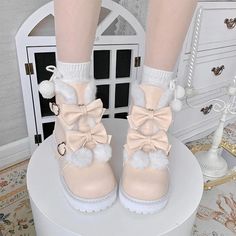 LBSFY - Plush Ball Bowknot Ankle Lolita Boots Women's Winter Velvet Lolita Boots Cute Snow Boots Kawaii Cute Jk Girls Shoes Coquette Winter Boots Waterproof, Black Winter Boots Kawaii, Cute Boots Fur, Cute Black Boots Fur, Cute Snow Boots, Winter Lace-up Boots With Faux Fur Trim, Summer High Heels, Plaid Shoes, Winter Boots Women