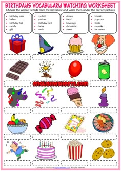 a worksheet with words and pictures to help students learn how to use them