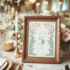 the table is set with flowers and candles for an elegant wedding reception at four five five five five five five five five