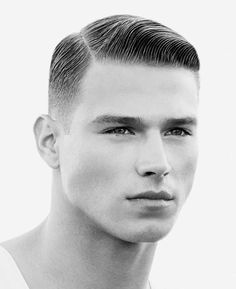 Classic one side hairstyle haircut men short hair styles cut hair Man Ww2 Haircut, High Skin Fade Men, Side Part Haircuts, Short Hair Side Part, Dapper Haircut, Skin Fade Haircut, 50s Hairstyles Men