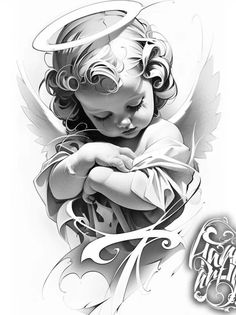 a drawing of an angel holding a baby