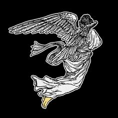 an angel with outstretched wings on a black background