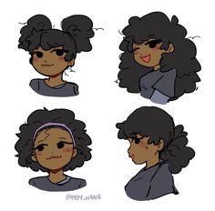 four different poses of a woman's hair with various facial expressions, including the head and