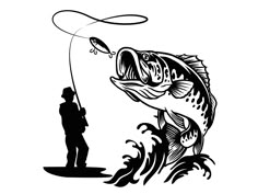 a man fishing with a large mouth fish