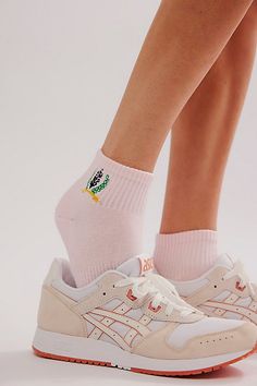 Forever cool and classic, these timeless crew socks are featured in a staple silhouette with ribbed top trim and varsity-inspired FP Movement buti logo for and added sporty touch. **Features:** Crew style, ribbed top hem, sporty embroidered logo, contrast toe and heel **Why We ❤ It:** Designed to take any fitness ‘fit up a notch, these go-with-anything socks are sure to be a staple in your athletic accessories collection. | Crest Buti Socks by FP Movement at Free People, Light Pink Breathable Casual Socks For Sports, Breathable Casual Socks For Sports Season, Comfortable Sports Socks For Spring, Sporty Pink Cotton Socks, Casual Sports Socks, Breathable Sports Socks For Spring, Pink Casual Sports Socks, Trendy Cotton Sports Socks, Casual Sports Socks For Spring