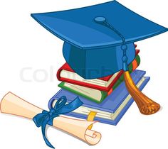 a pile of books with a graduation cap and diploma