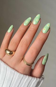 Green Acrylic Nails, Green Nail Art, Green Nail, Almond Nails Designs, Almond Acrylic Nails, Blue Nail, Short Acrylic Nails Designs, Manicure Y Pedicure