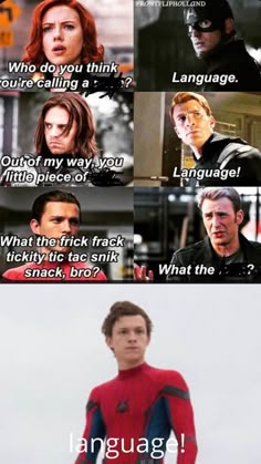 spider - man and black widow are in the same scene, one is saying language