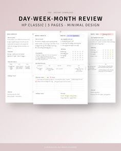 the front and back pages of a workbook with text that reads day - week month review