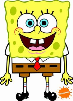 spongebob with big blue eyes wearing a red tie