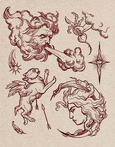 an old fashioned tattoo design with angels and stars